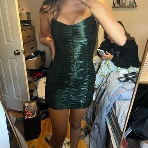 Lucy In The Sky - Dark Green Ruched Mini Dress